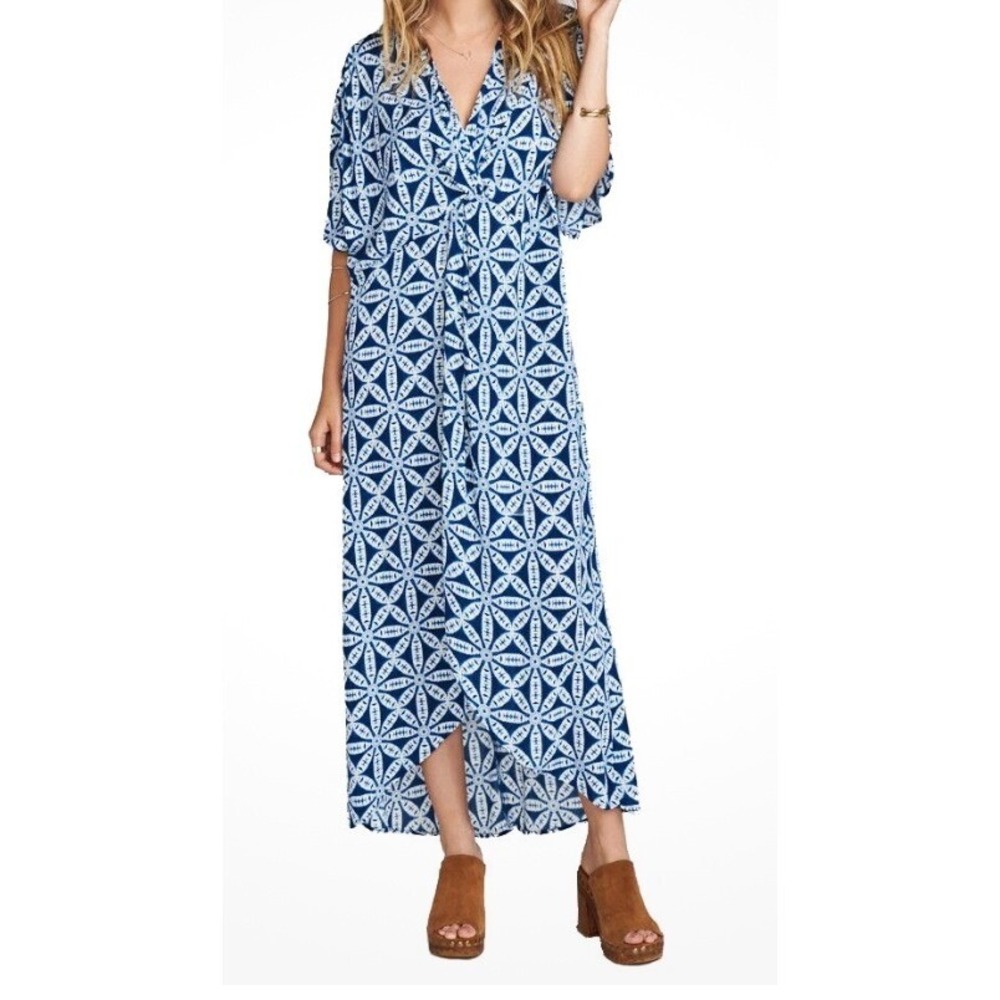 Show Me Your Mumu Get Twisted Wrap Maxi Dress Geometric Print Kaftan Sz XS Coast